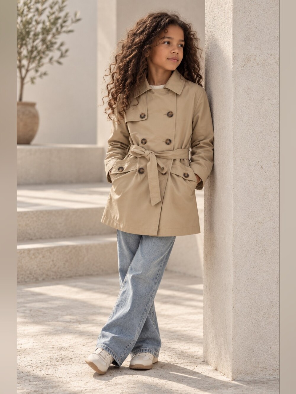 Zara Girls Classic Beige Trench Coat Belted Double Breasted 9-10Y Fall Jacket